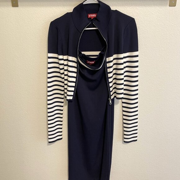 STAUD - Raft Navy Blue and White Jacket (Size M) and Skirt (Size L) Set - Picture 3 of 4